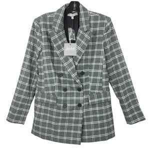 Marled Reunited Womens Blazer Jacket Size S Gray White Check Double Breasted NWT